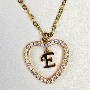 Initials E Heart Pendant Necklace For Women /Zircon Gemstones/ Love Necklaces